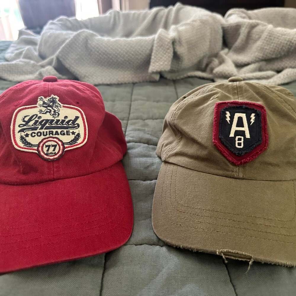 American Eagle Outfitters Lot of 2 Baseball Caps Liquid Courage Distressed